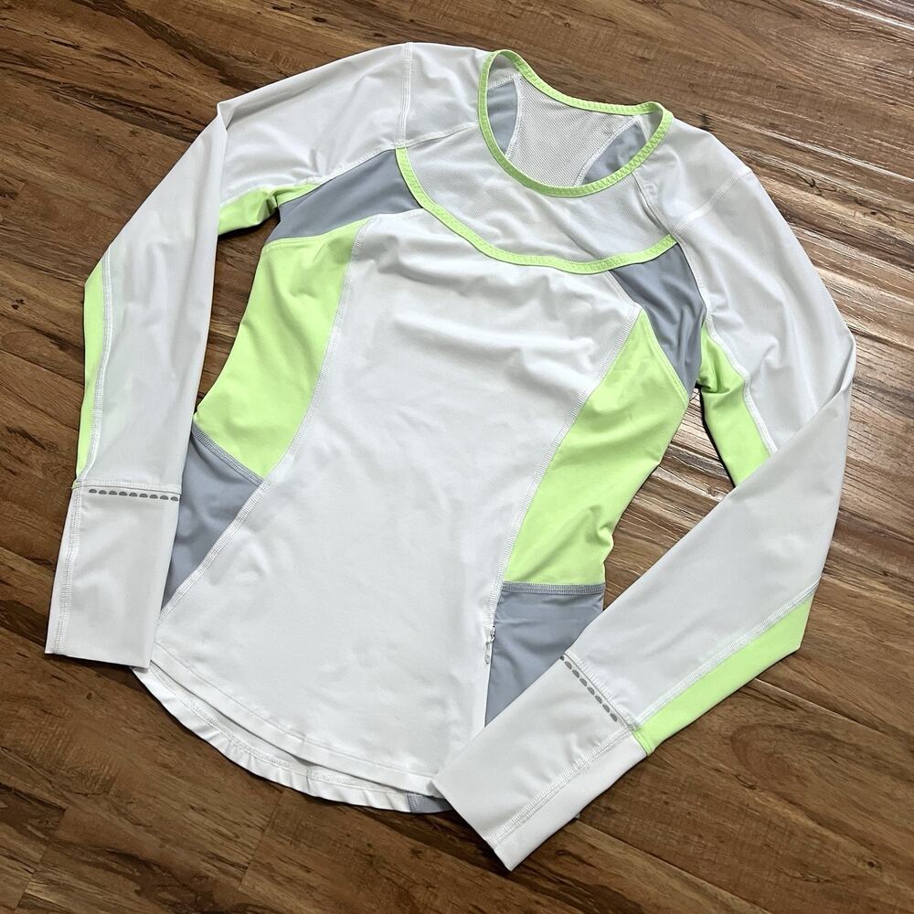 Lululemon Women Trail Bound Long Sleeve White Clear Mint Green Thumbhole Shirt 6 - Picture 3 of 10